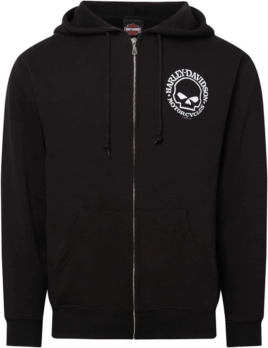 Harley-Davidson Men's Willie G Skull Logo Zip-Up Hoodie Sweatshirt, Black