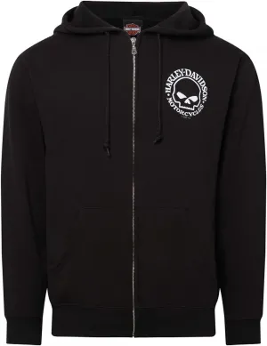Harley-Davidson Men's Willie G Skull Logo Zip-Up Hoodie Sweatshirt, Black