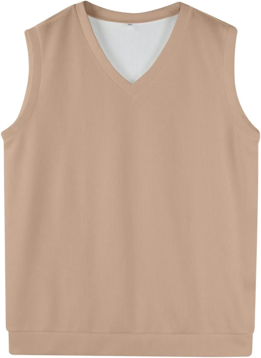 HAVUITYY Mens Vest V Neck Sleeveless Knit Pullover 2025 Sweater Vest Casual Business Work Slim Fit Lightweight Tank Tops