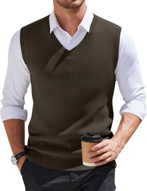 HAVUITYY Mens Vest V Neck Sleeveless Knit Pullover 2025 Sweater Vest Casual Business Work Slim Fit Lightweight Tank Tops