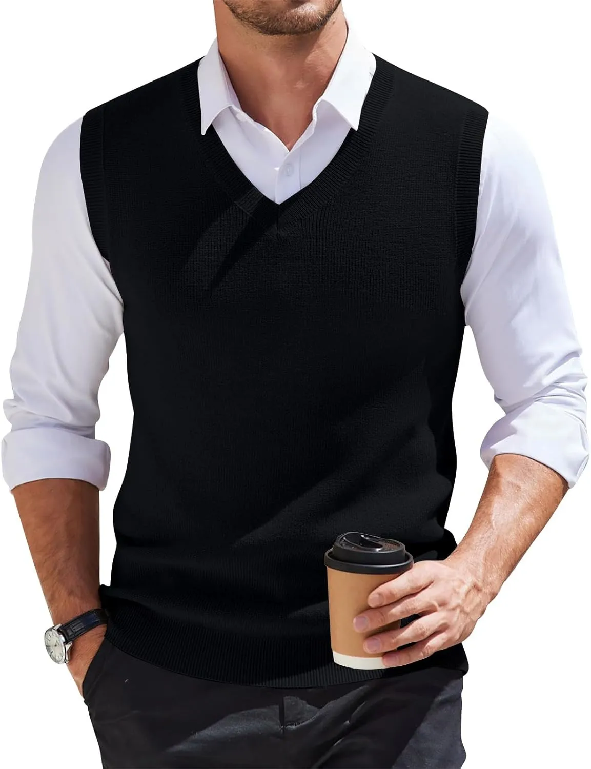 HAVUITYY Mens Vest V Neck Sleeveless Knit Pullover 2025 Sweater Vest Casual Business Work Slim Fit Lightweight Tank Tops
