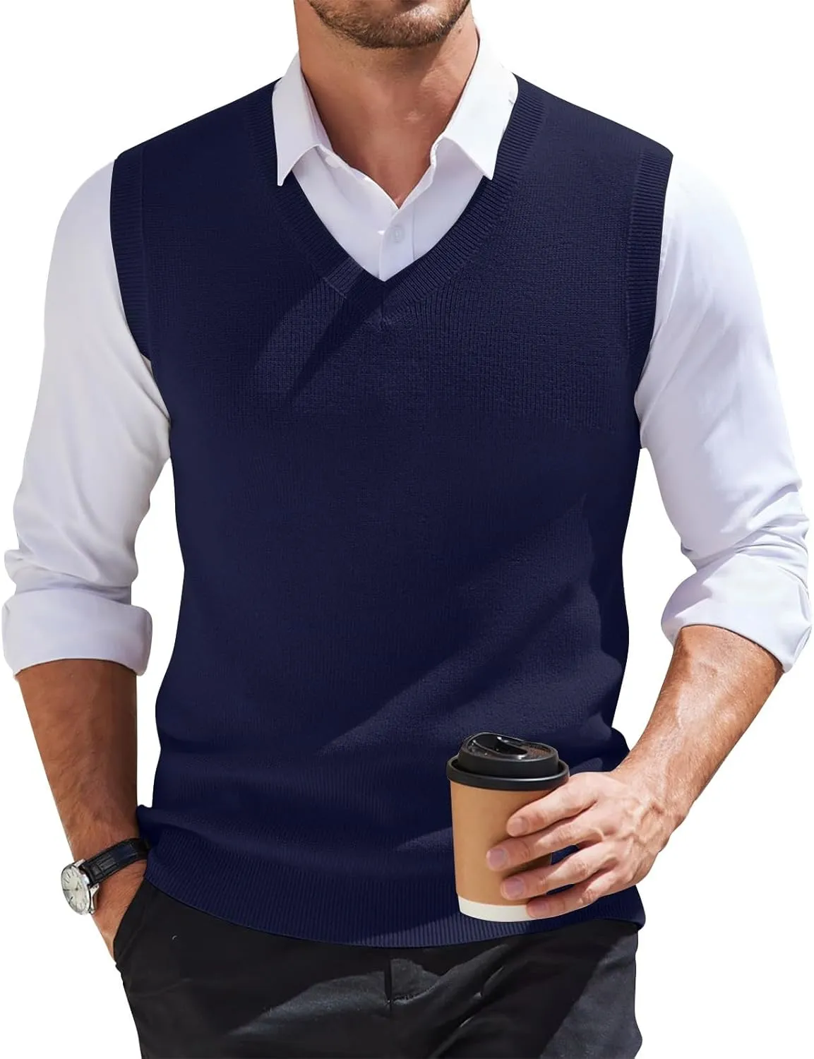 HAVUITYY Mens Vest V Neck Sleeveless Knit Pullover 2025 Sweater Vest Casual Business Work Slim Fit Lightweight Tank Tops