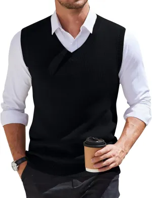HAVUITYY Mens Vest V Neck Sleeveless Knit Pullover 2025 Sweater Vest Casual Business Work Slim Fit Lightweight Tank Tops