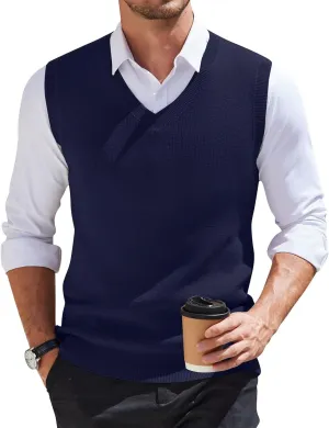 HAVUITYY Mens Vest V Neck Sleeveless Knit Pullover 2025 Sweater Vest Casual Business Work Slim Fit Lightweight Tank Tops