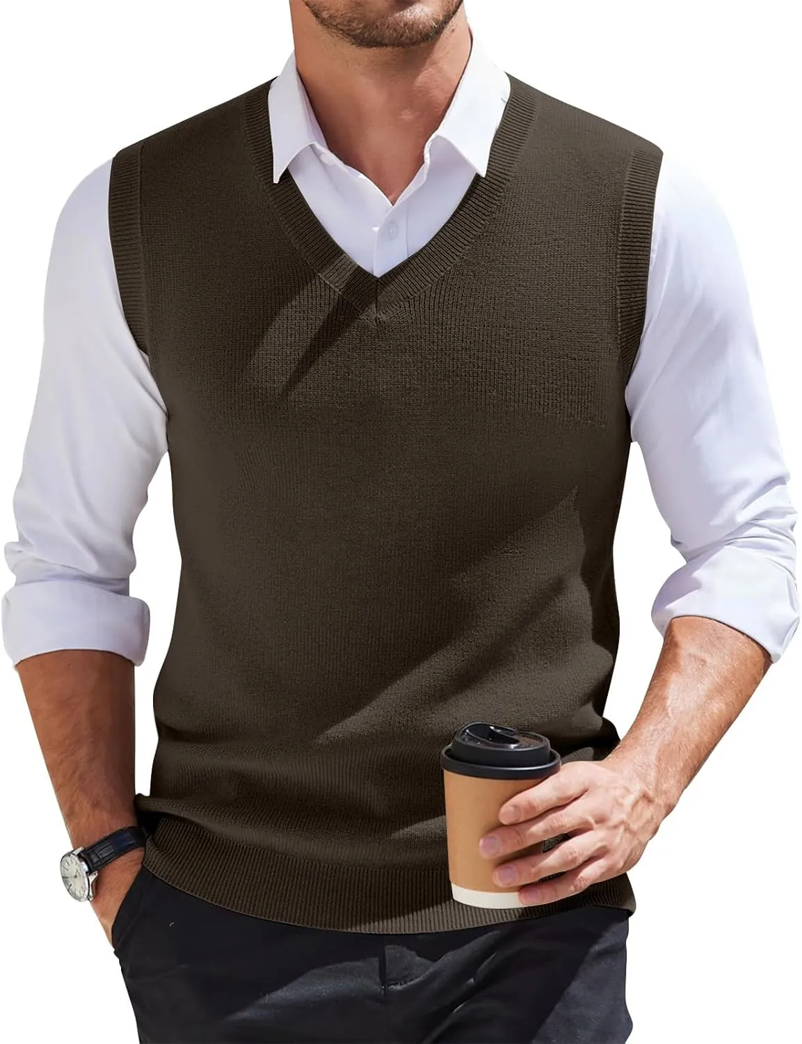HAVUITYY Mens Vest V Neck Sleeveless Knit Pullover 2025 Sweater Vest Casual Business Work Slim Fit Lightweight Tank Tops