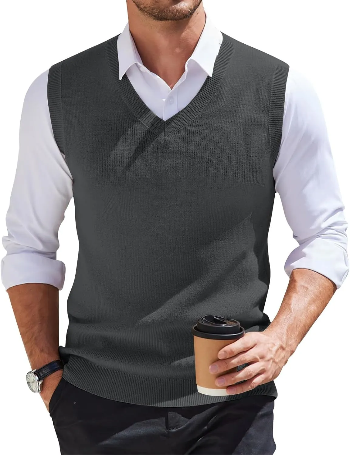 HAVUITYY Mens Vest V Neck Sleeveless Knit Pullover 2025 Sweater Vest Casual Business Work Slim Fit Lightweight Tank Tops