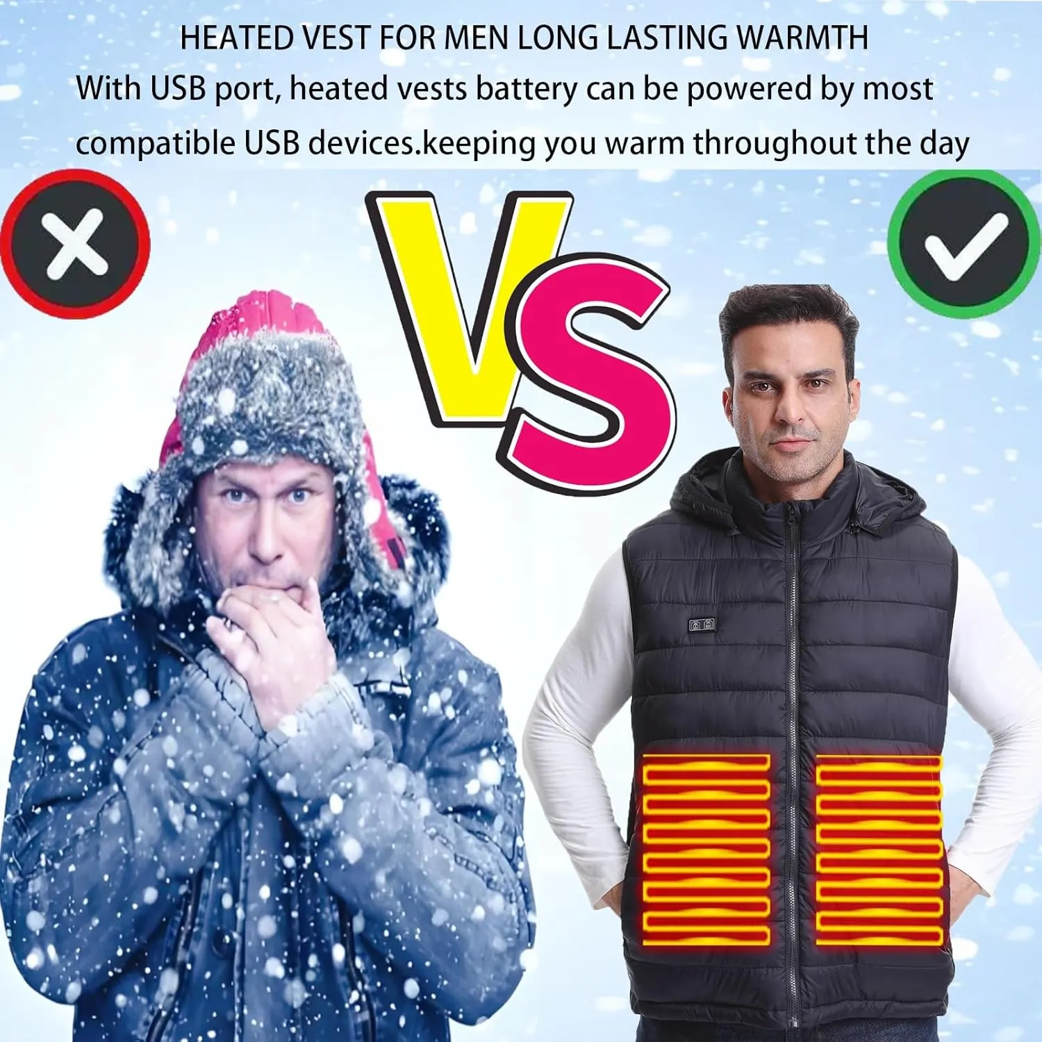 Heated Vest for Men & Winter Windproof UBS Smart Electric Heating Vest&Down Softshell Sleeveless Sports Jacket&S-XXL