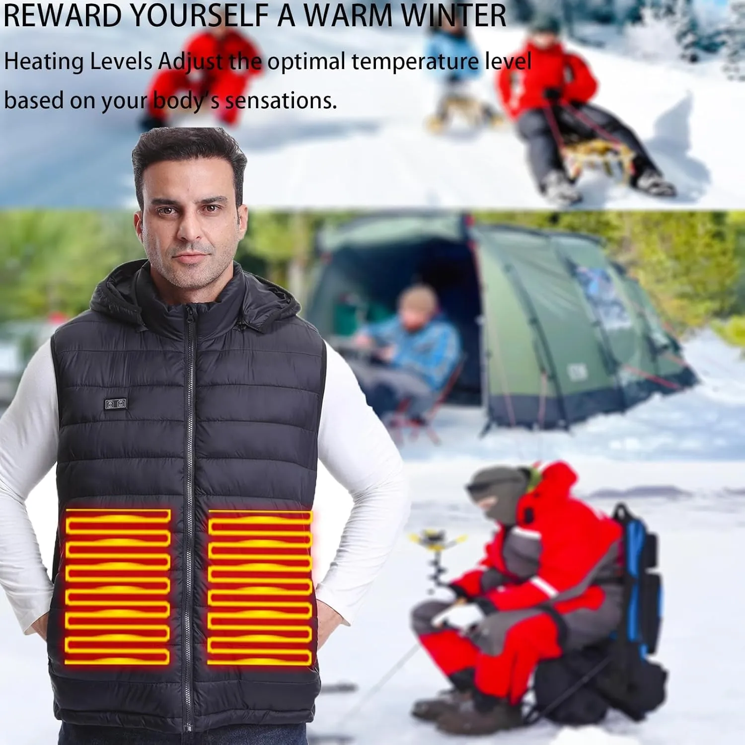 Heated Vest for Men & Winter Windproof UBS Smart Electric Heating Vest&Down Softshell Sleeveless Sports Jacket&S-XXL