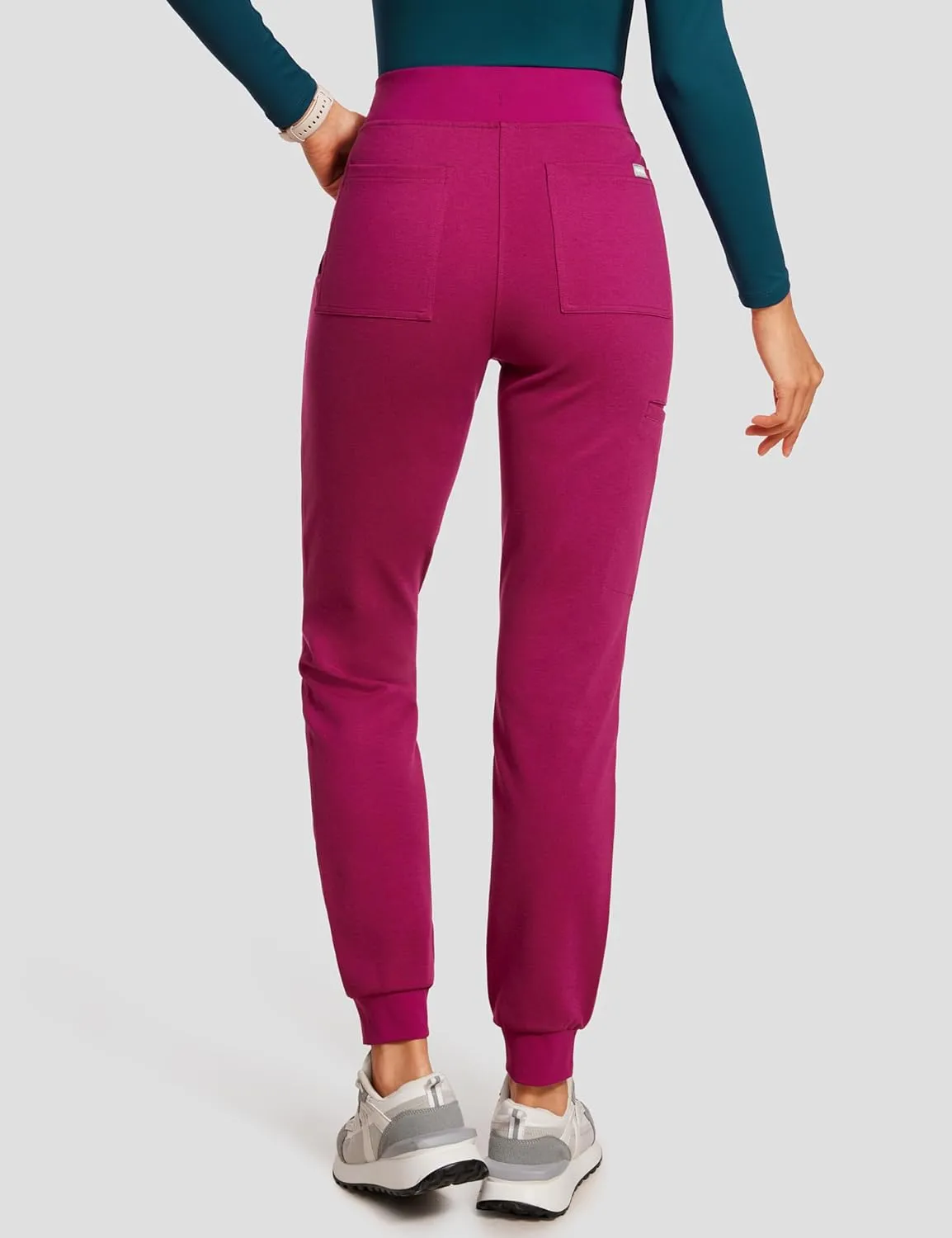 High Waisted Jogger Medical Scrub Pants Women - 7 Pockets Stretch Knit Drawstring Yoga Waistband Slim Fit Pants