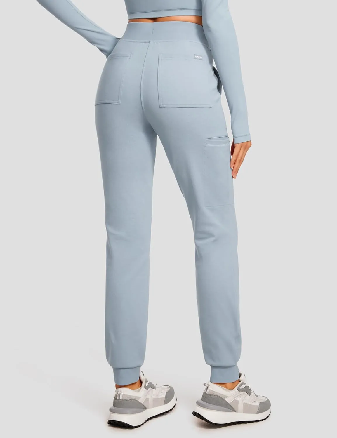 High Waisted Jogger Medical Scrub Pants Women - 7 Pockets Stretch Knit Drawstring Yoga Waistband Slim Fit Pants
