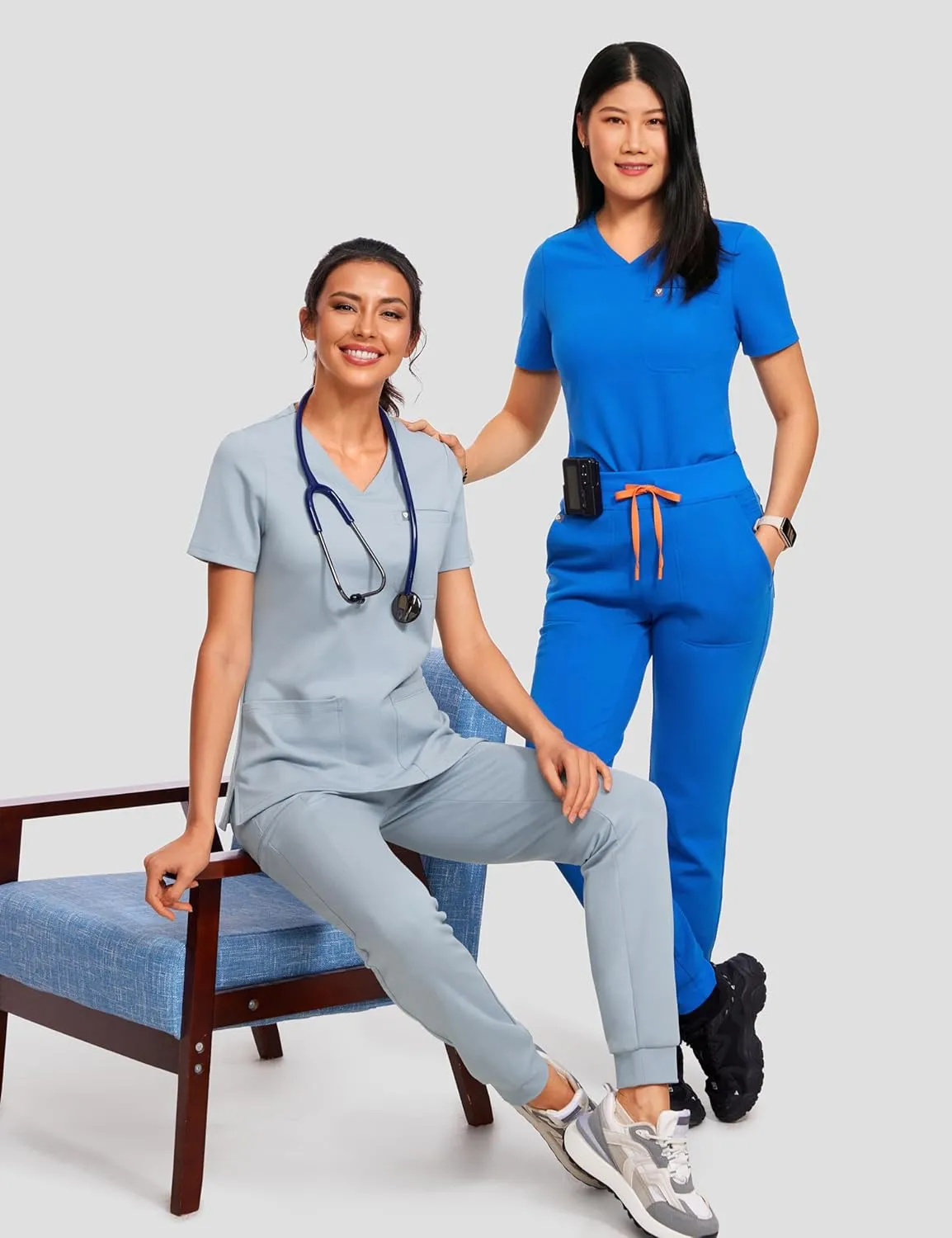 High Waisted Jogger Medical Scrub Pants Women - 7 Pockets Stretch Knit Drawstring Yoga Waistband Slim Fit Pants