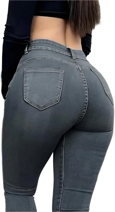 High-Waisted Stretch Denim Jeans for Women  Slim Fit, Comfortable Casual Pants, Functional Pockets in Black, Grey, Washes