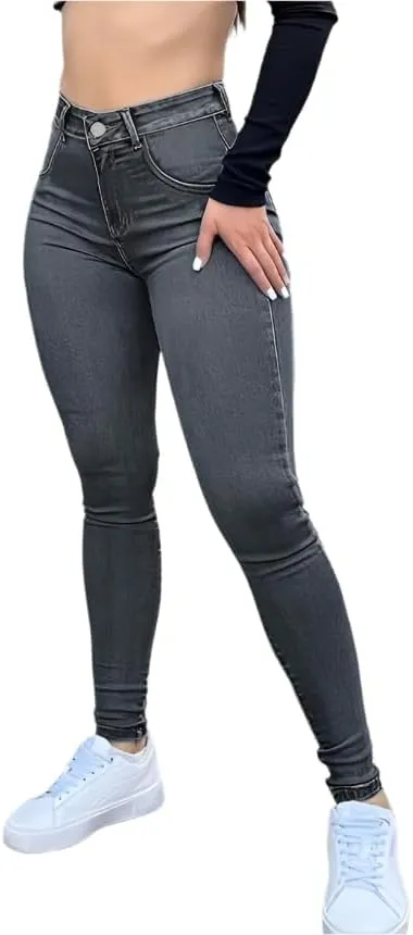 High-Waisted Stretch Denim Jeans for Women  Slim Fit, Comfortable Casual Pants, Functional Pockets in Black, Grey, Washes
