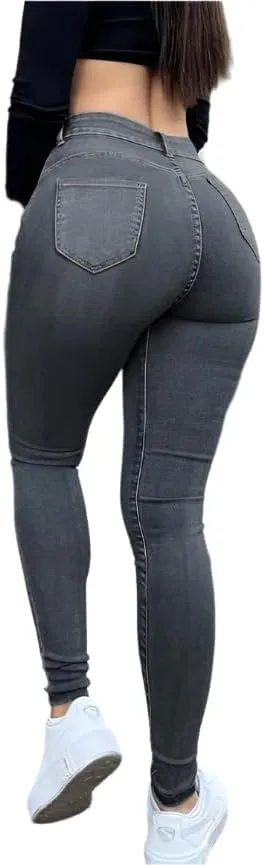 High-Waisted Stretch Denim Jeans for Women  Slim Fit, Comfortable Casual Pants, Functional Pockets in Black, Grey, Washes