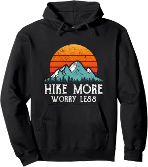 Hike More Worry Less Vintage Retro Hiking Hoodie For Hiker Pullover Hoodie