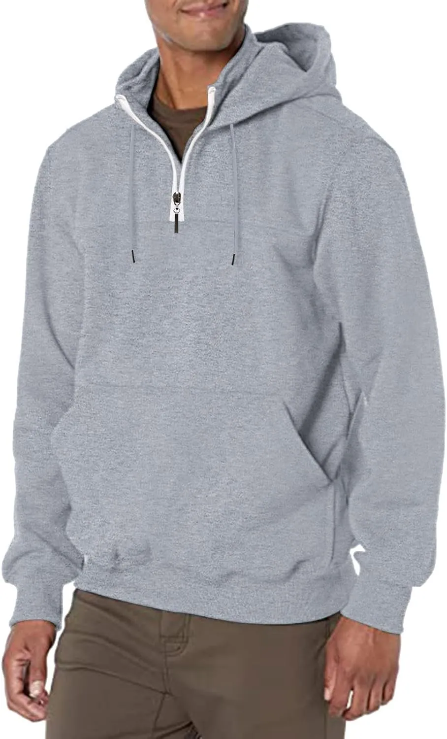 Hoodie Mens 1/4 Zip Sweatshirts Casual Long Sleeve Classic Drawstring Pullover Tops Loose Sports Jacket with Pocket