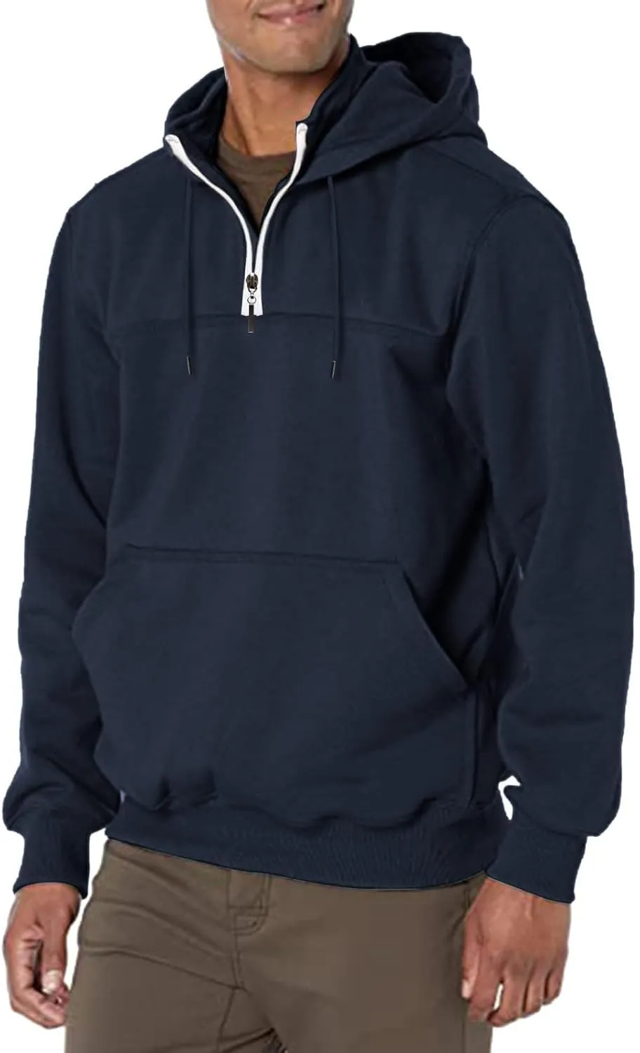 Hoodie Mens 1/4 Zip Sweatshirts Casual Long Sleeve Classic Drawstring Pullover Tops Loose Sports Jacket with Pocket