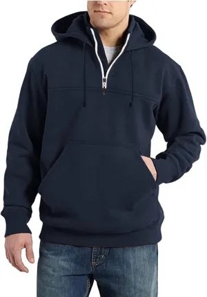 Hoodie Mens 1/4 Zip Sweatshirts Casual Long Sleeve Classic Drawstring Pullover Tops Loose Sports Jacket with Pocket