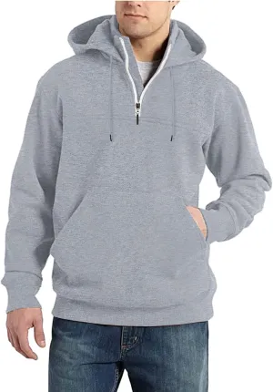 Hoodie Mens 1/4 Zip Sweatshirts Casual Long Sleeve Classic Drawstring Pullover Tops Loose Sports Jacket with Pocket