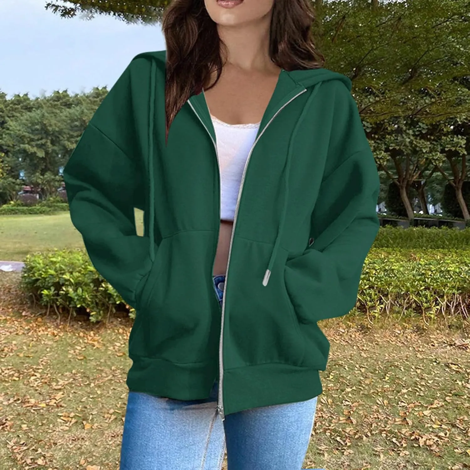 Hoodies For Women Zip Up Hoodie Long Sleeve Solid Jackets Fall Winter Coats Soft Loose Hoodies Outdoor Sweatshirt
