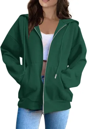 Hoodies For Women Zip Up Hoodie Long Sleeve Solid Jackets Fall Winter Coats Soft Loose Hoodies Outdoor Sweatshirt