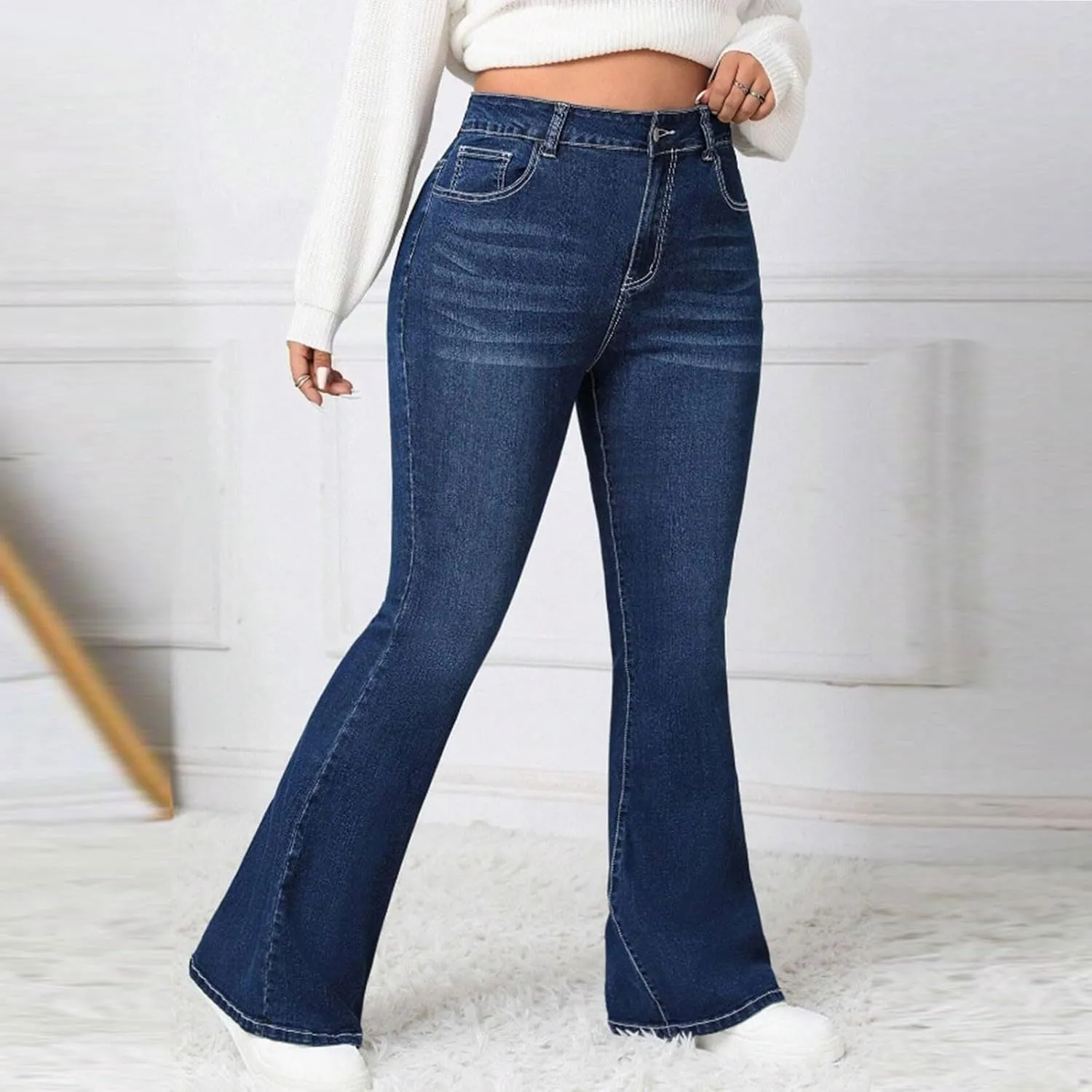 HXHYQKP Women's Bell Bottom Jeans Elastic Flared Jeans/Skinny Ripped Jeans Stretch Distressed Destroyed Denim Pants