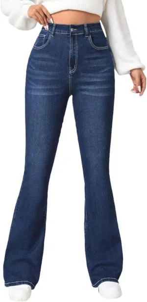 HXHYQKP Women's Bell Bottom Jeans Elastic Flared Jeans/Skinny Ripped Jeans Stretch Distressed Destroyed Denim Pants