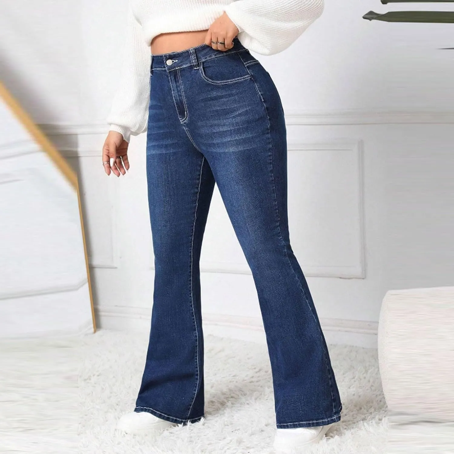 HXHYQKP Women's Bell Bottom Jeans Elastic Flared Jeans/Skinny Ripped Jeans Stretch Distressed Destroyed Denim Pants