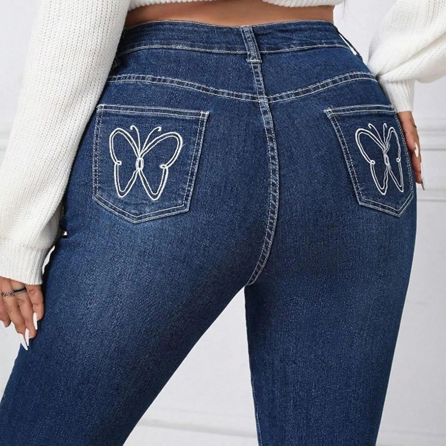 HXHYQKP Women's Bell Bottom Jeans Elastic Flared Jeans/Skinny Ripped Jeans Stretch Distressed Destroyed Denim Pants