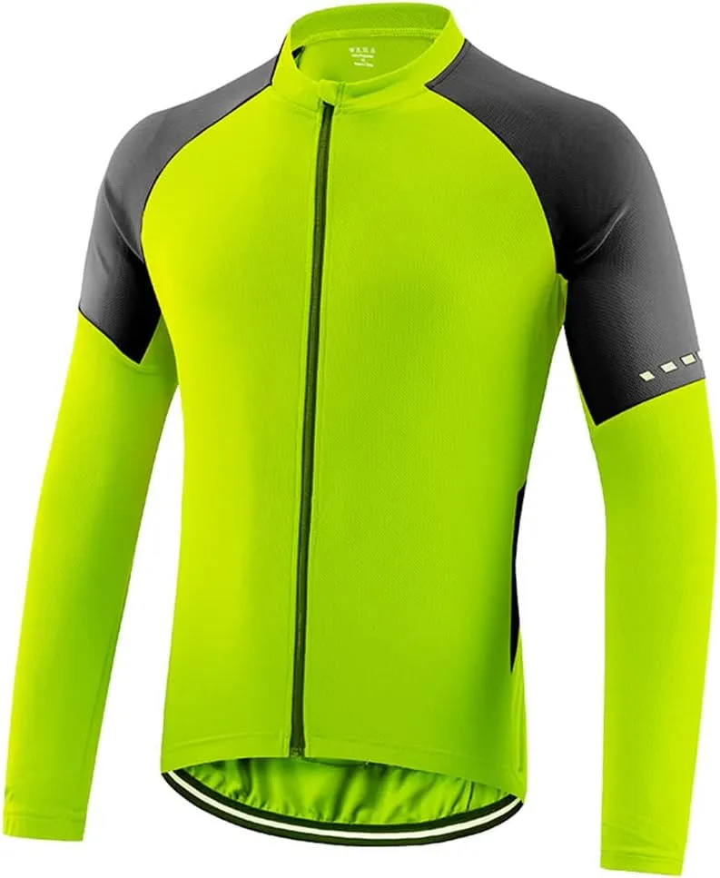 Irsutey Men's Windbreaker Cycling Jersey Long Sleeve Sports Jacket Reflective Full Zip Breathable Coat Biking Hiking Shirts