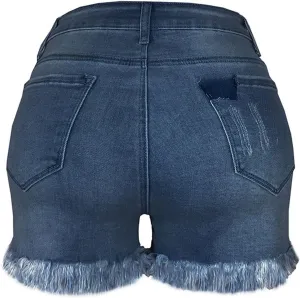 Jean Shorts Women's Vintage High-Waisted Ripped Frayed Denim Shorts Summer Street Style Casual