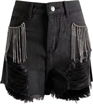 Jean Shorts Women's Vintage High-Waisted Ripped Frayed Denim Shorts Summer Street Style Casual