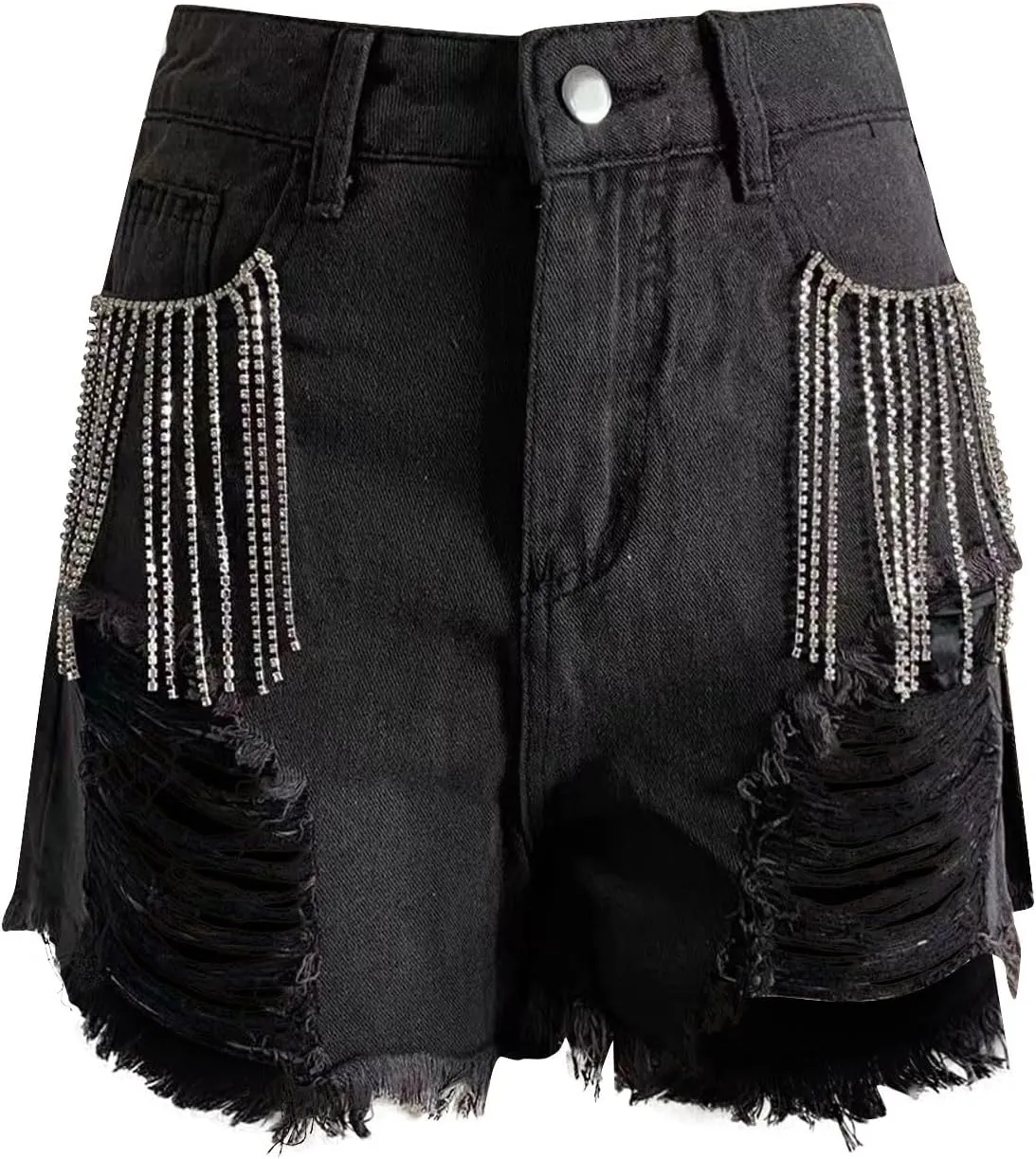 Jean Shorts Women's Vintage High-Waisted Ripped Frayed Denim Shorts Summer Street Style Casual