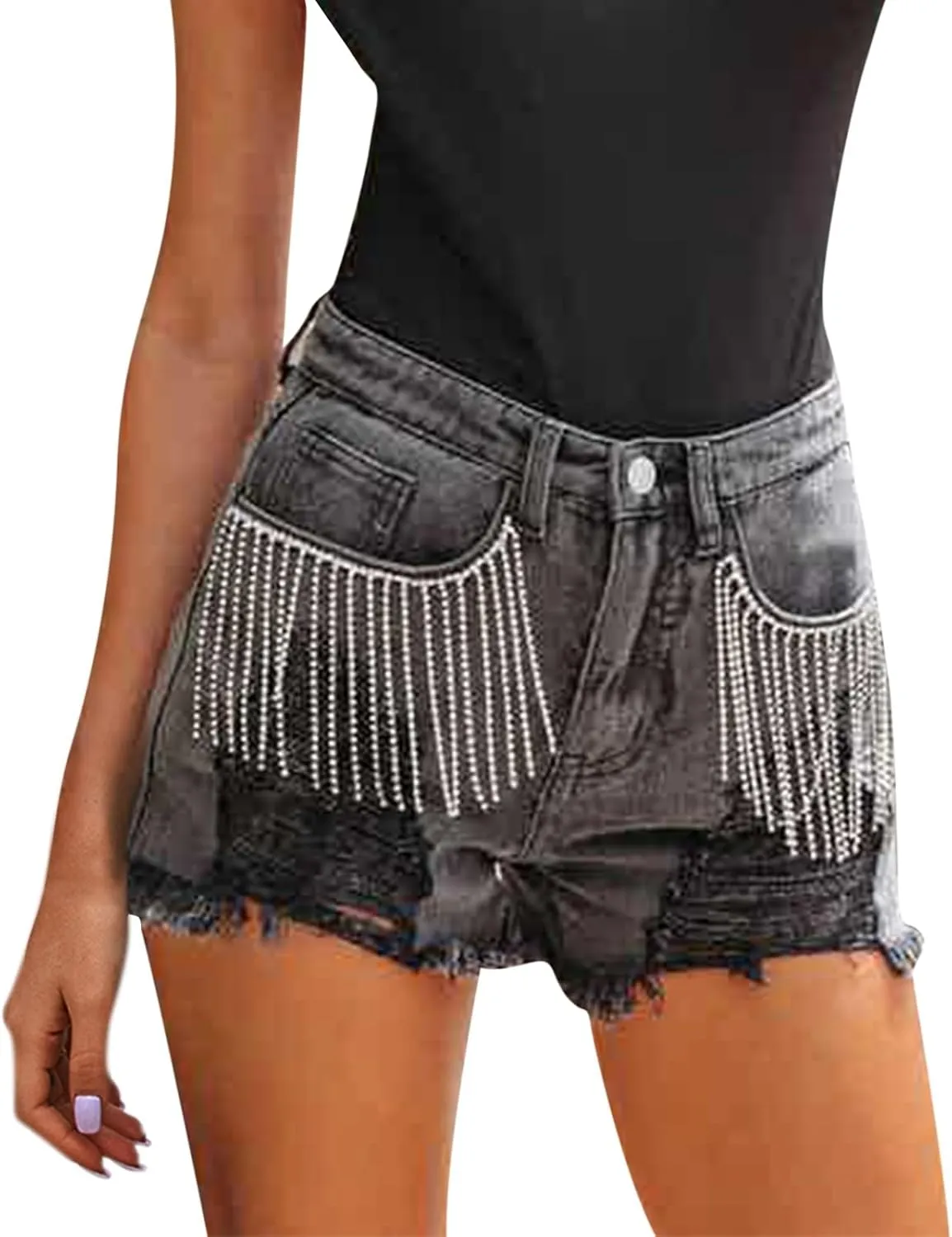 Jean Shorts Women's Vintage High-Waisted Ripped Frayed Denim Shorts Summer Street Style Casual