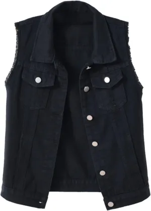 Jean Vest Top for Women Womens Denim Vest Sleeveless Cropped Denim Jacket Button Down Jean Waistcoat with Pockets