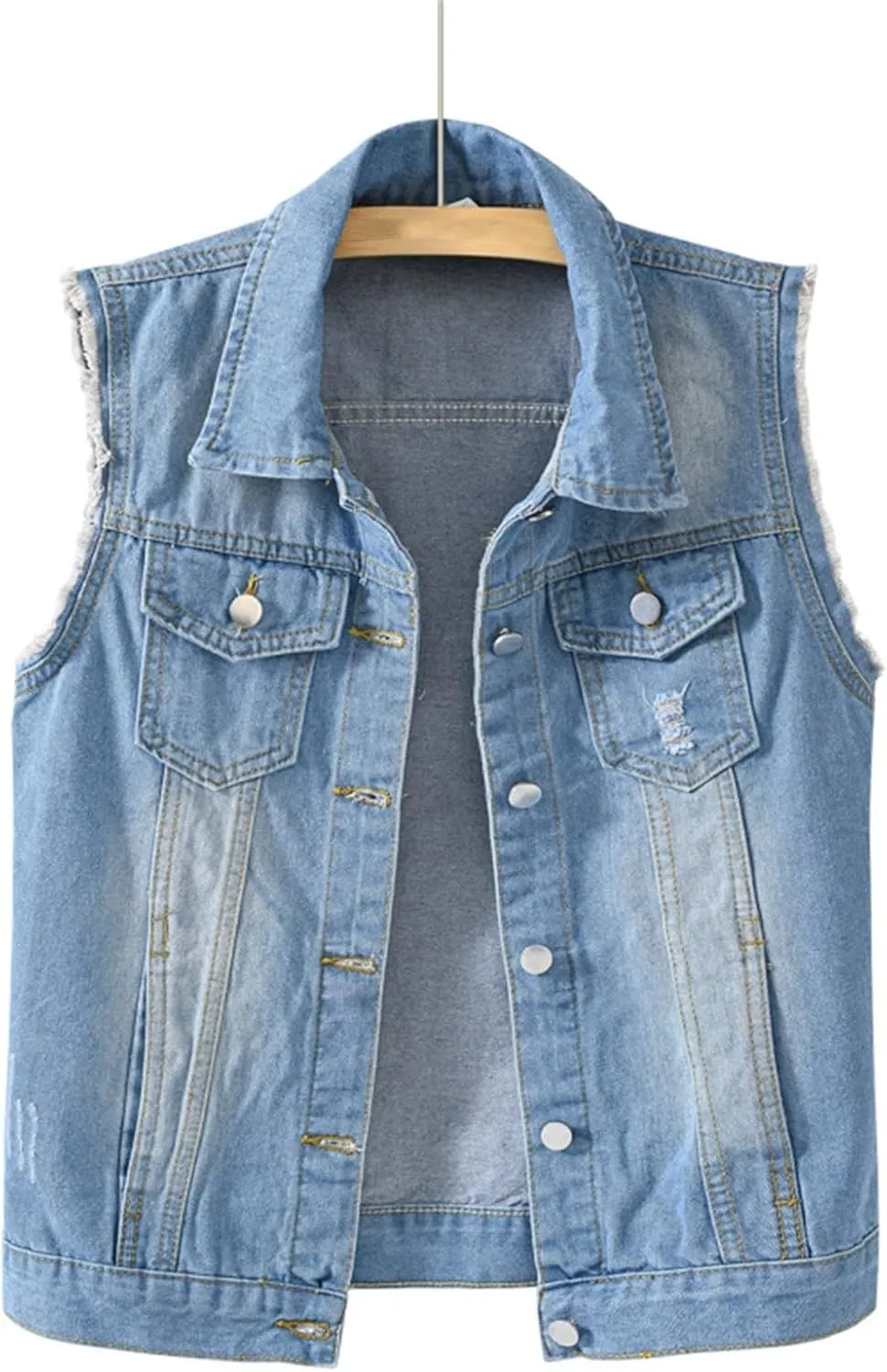 Jean Vest Top for Women Womens Denim Vest Sleeveless Cropped Denim Jacket Button Down Jean Waistcoat with Pockets