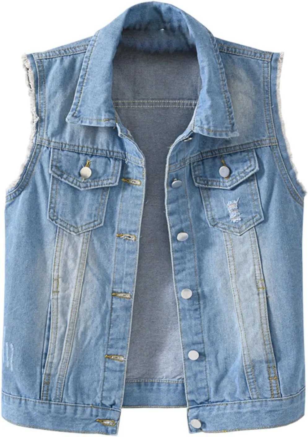 Jean Vest Top for Women Womens Denim Vest Sleeveless Cropped Denim Jacket Button Down Jean Waistcoat with Pockets