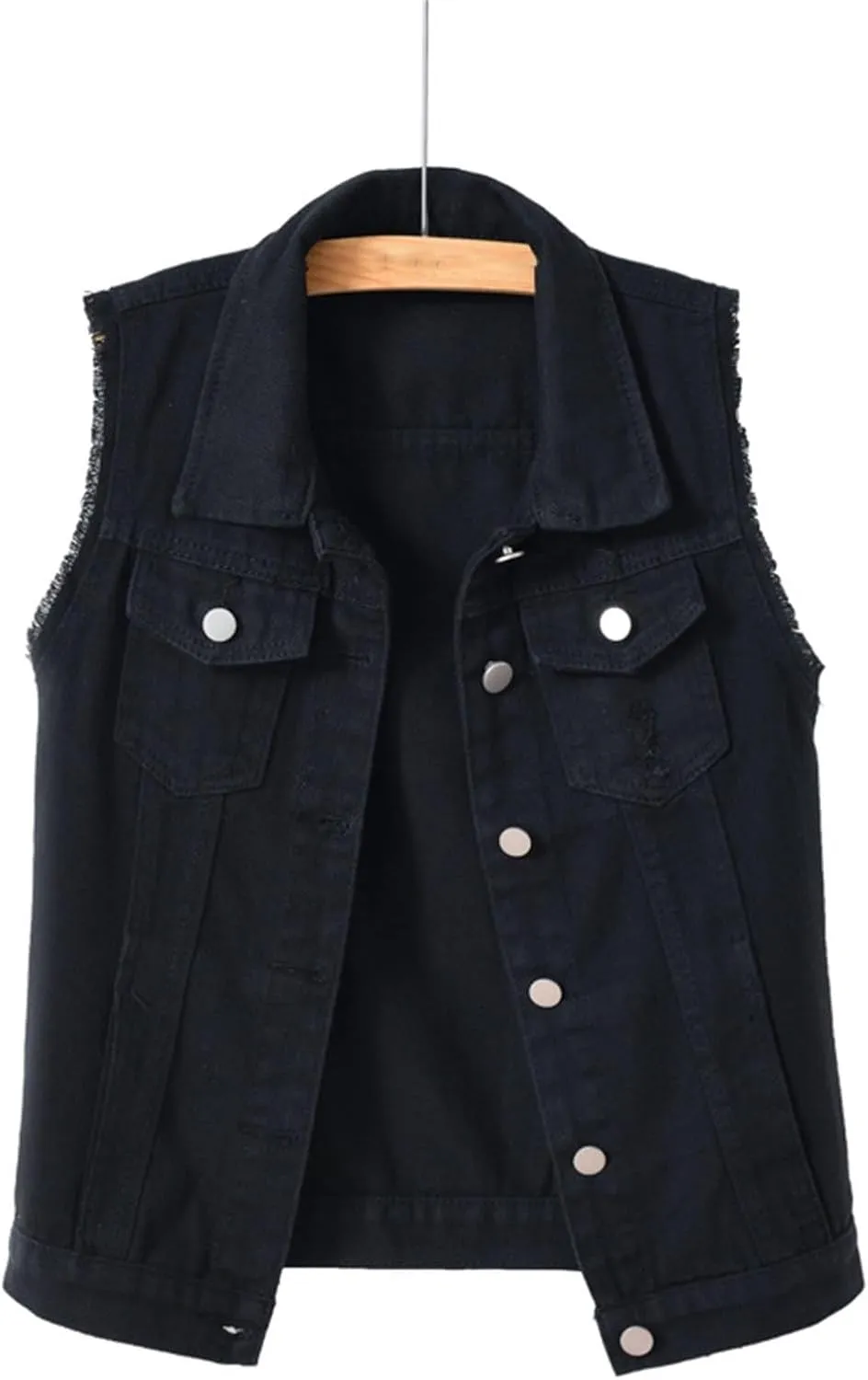 Jean Vest Top for Women Womens Denim Vest Sleeveless Cropped Denim Jacket Button Down Jean Waistcoat with Pockets