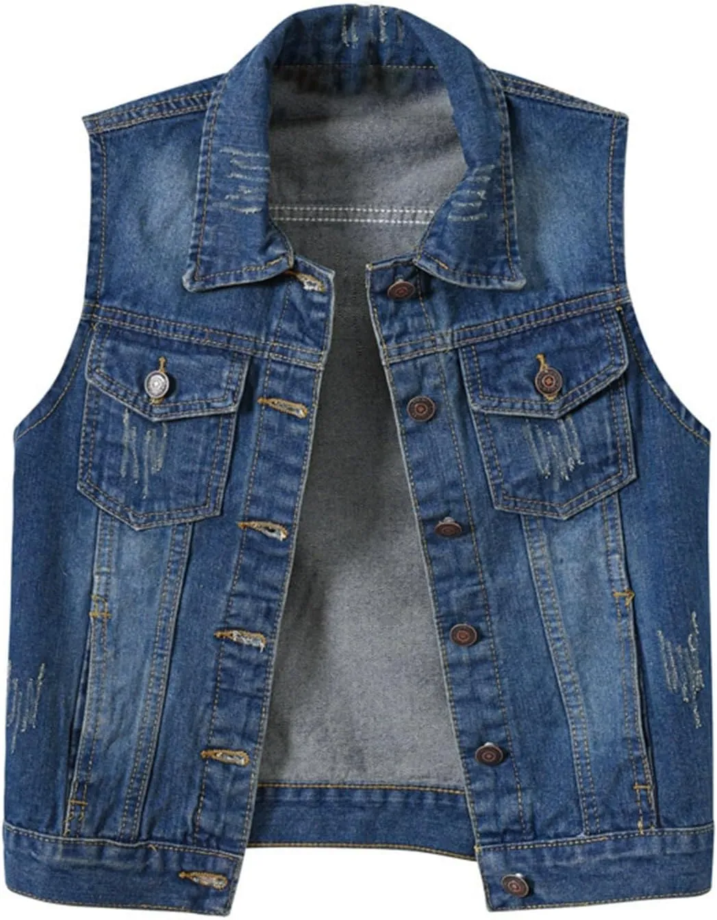 Jean Vest Top for Women Womens Denim Vest Sleeveless Cropped Denim Jacket Button Down Jean Waistcoat with Pockets