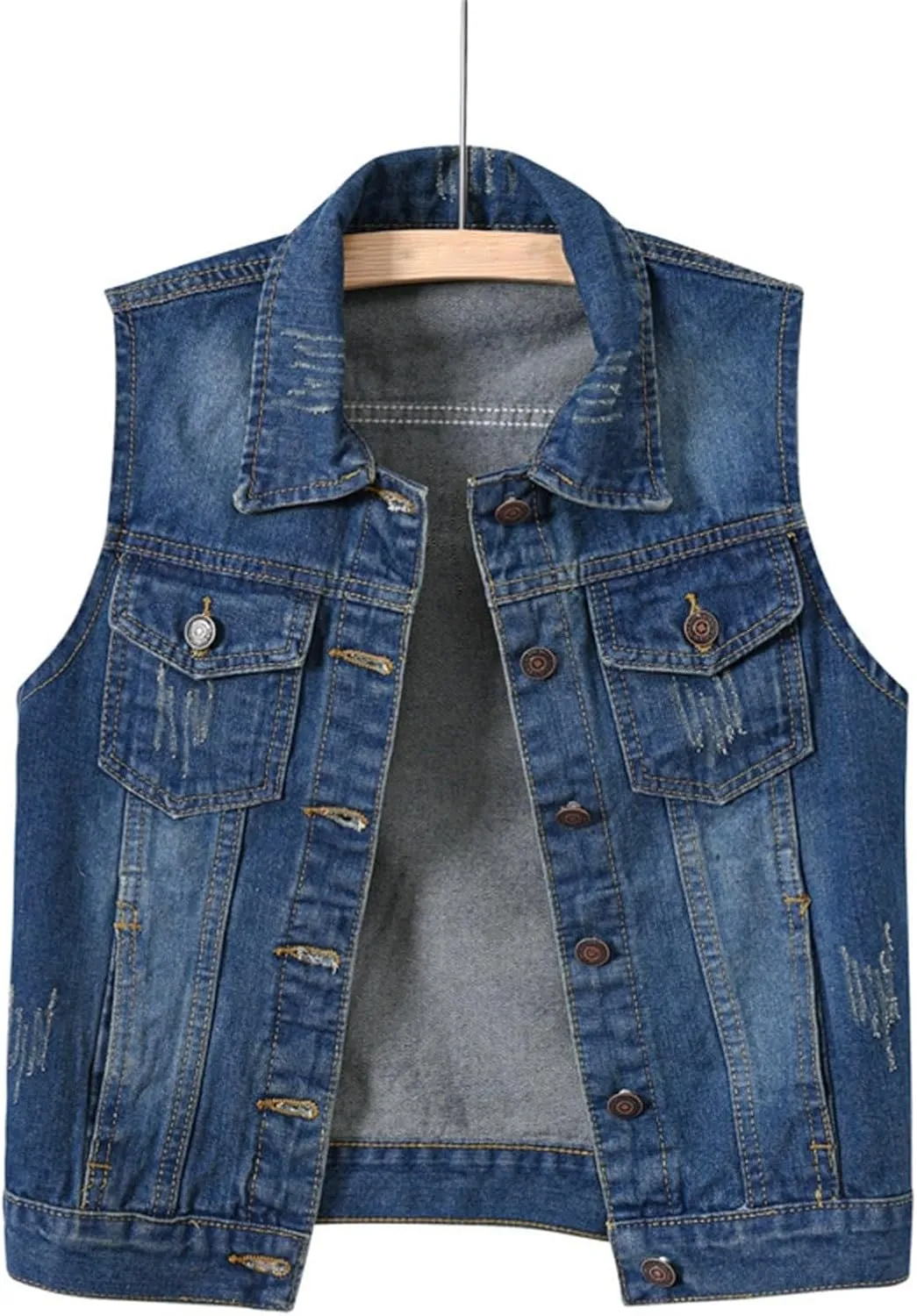 Jean Vest Top for Women Womens Denim Vest Sleeveless Cropped Denim Jacket Button Down Jean Waistcoat with Pockets