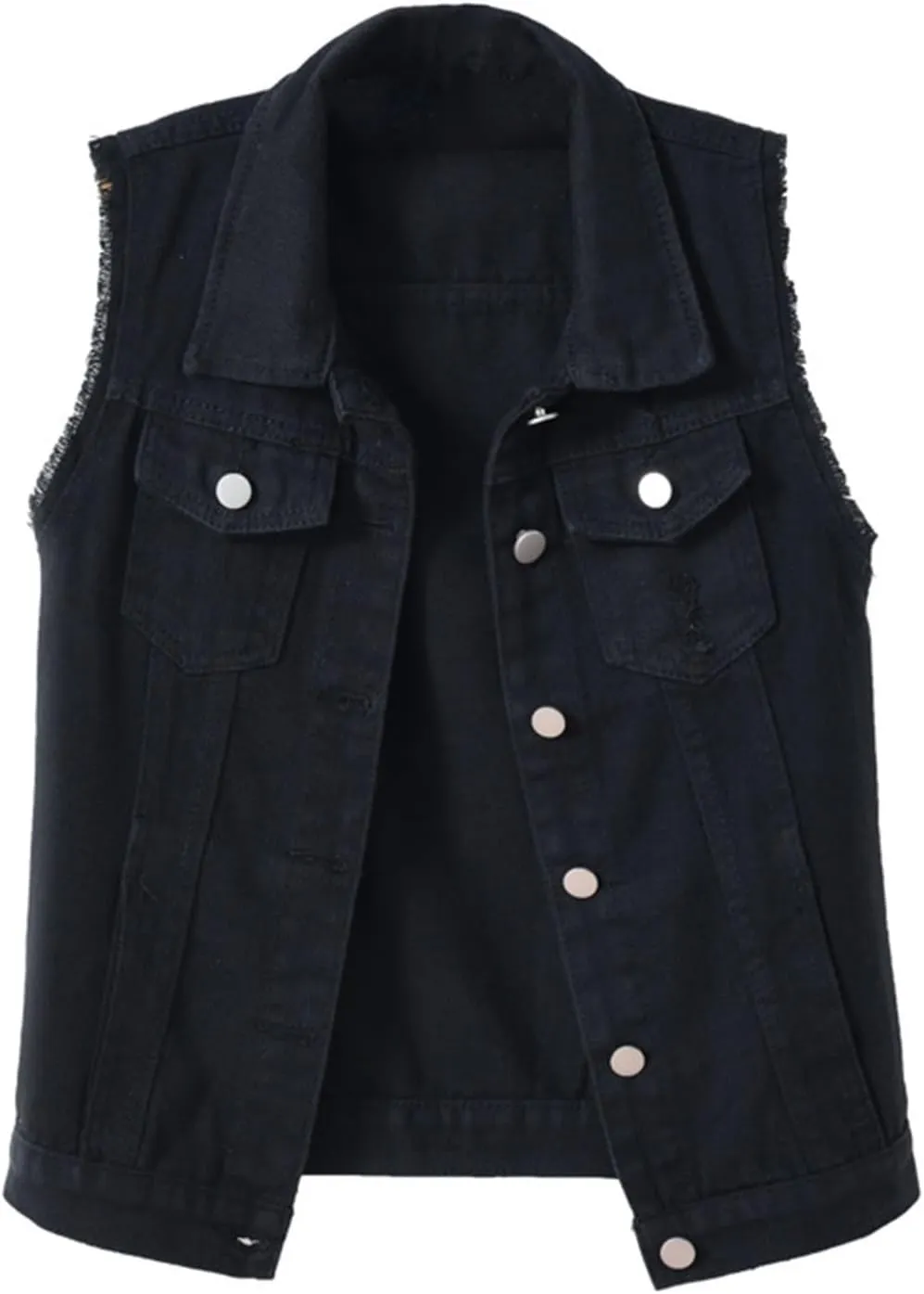 Jean Vest Top for Women Womens Denim Vest Sleeveless Cropped Denim Jacket Button Down Jean Waistcoat with Pockets