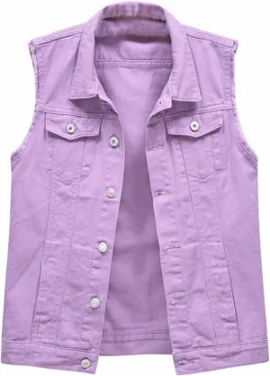 Jean Vest Top for Women Womens Denim Vest Sleeveless Cropped Denim Jacket Button Down Jean Waistcoat with Pockets