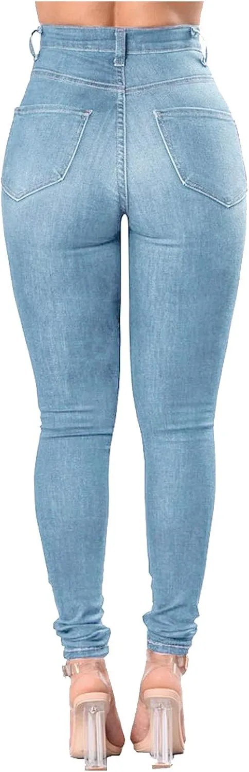 Jeans for Women Trendy, Women's High Waist Straight Leg Ripped Jeans Distressed Denim Pants