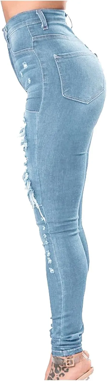 Jeans for Women Trendy, Women's High Waist Straight Leg Ripped Jeans Distressed Denim Pants