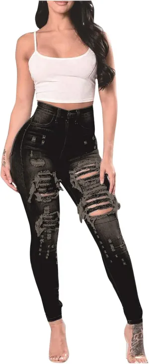 Jeans for Women Trendy, Women's High Waist Straight Leg Ripped Jeans Distressed Denim Pants