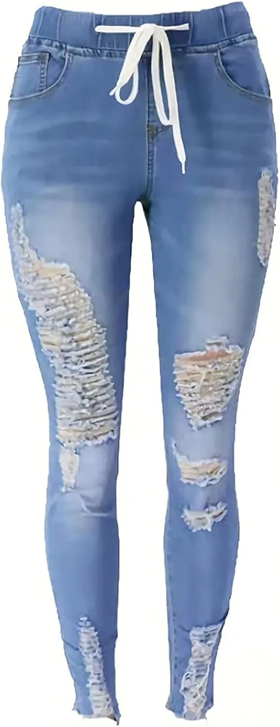 Jeans for Women, Women Stretchy Ripped Distressed Straight Leg Boyfriend Skinny Jeans