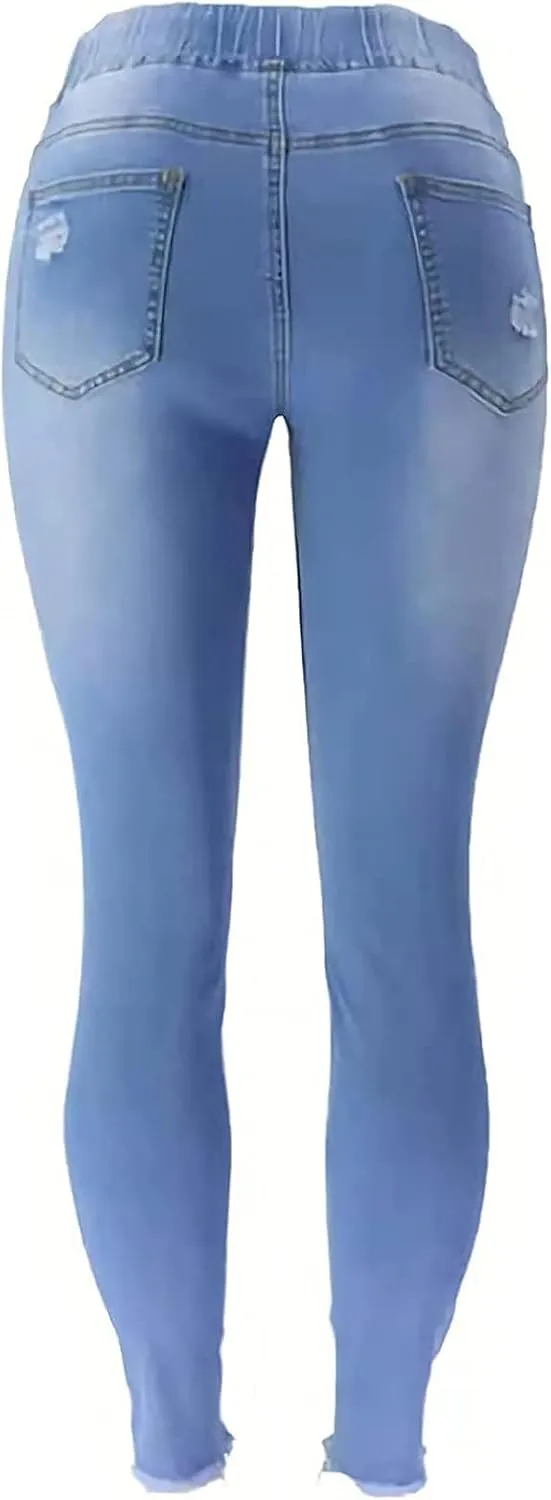 Jeans for Women, Women Stretchy Ripped Distressed Straight Leg Boyfriend Skinny Jeans