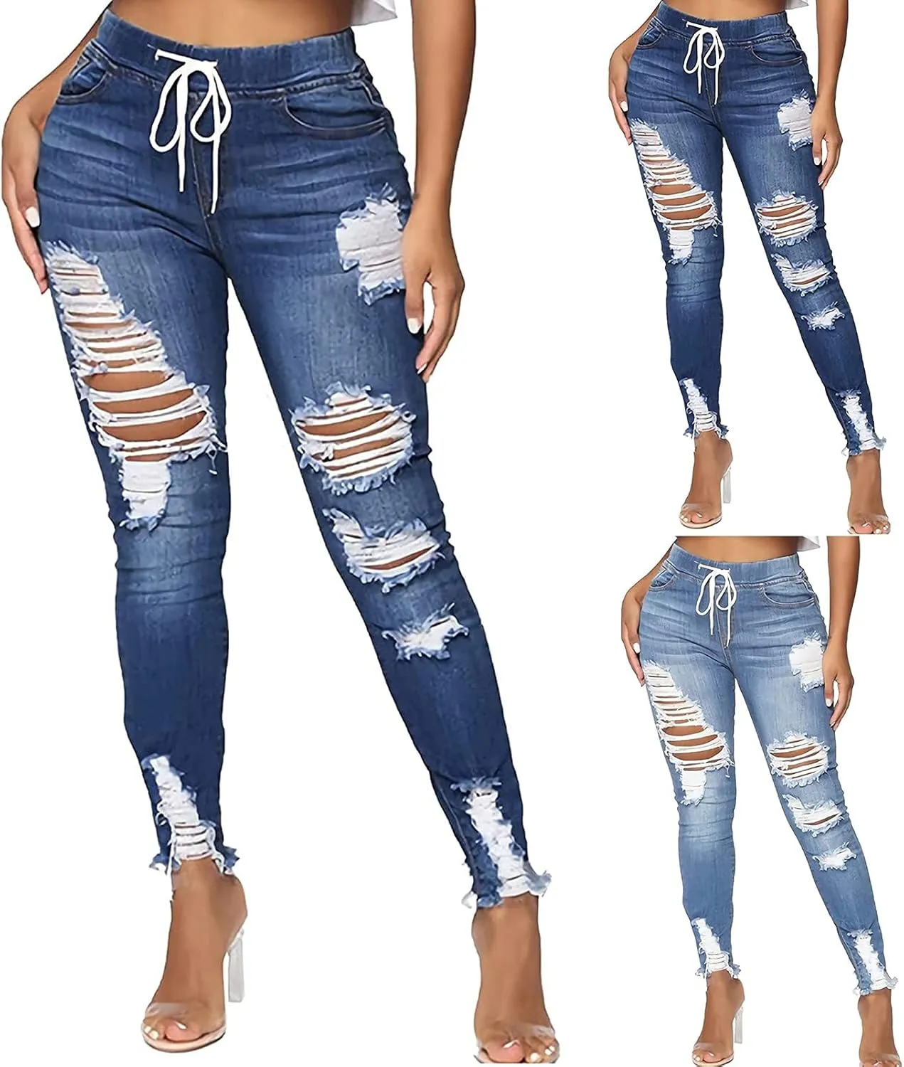 Jeans for Women, Women Stretchy Ripped Distressed Straight Leg Boyfriend Skinny Jeans