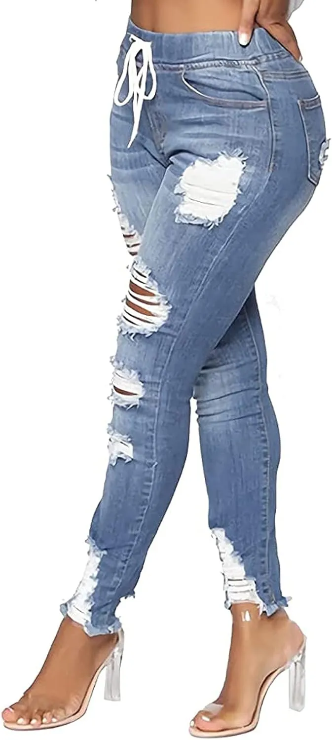 Jeans for Women, Women Stretchy Ripped Distressed Straight Leg Boyfriend Skinny Jeans