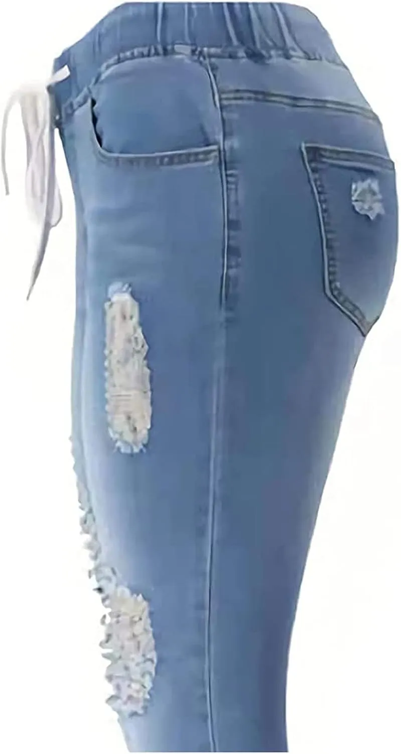 Jeans for Women, Women Stretchy Ripped Distressed Straight Leg Boyfriend Skinny Jeans